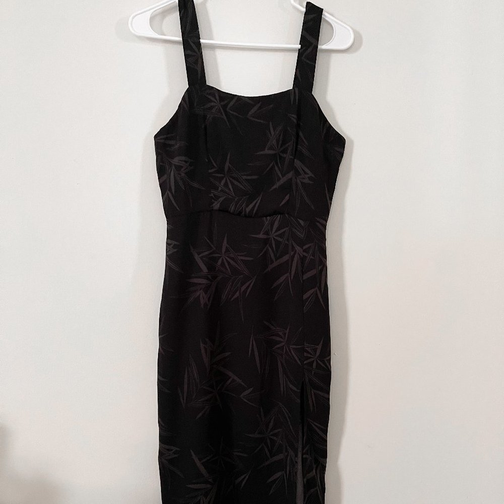 Black Bamboo Print Dress with Slit